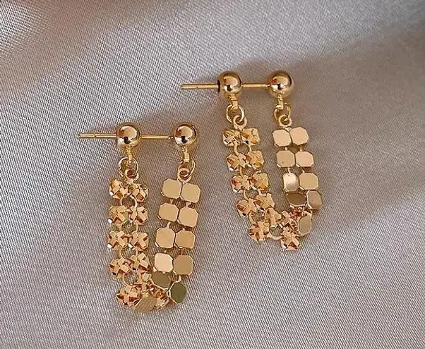 Elegant Metal Sequin Dangle Drop Earrings for Women Gold