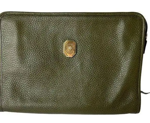Karina Firenze Pebbled Olive Leather Clutch Made In Italy Some Interior Wear Green