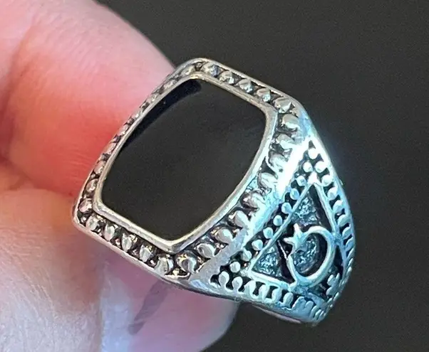 Black obsidian stone S925 stamped silver ring size 9