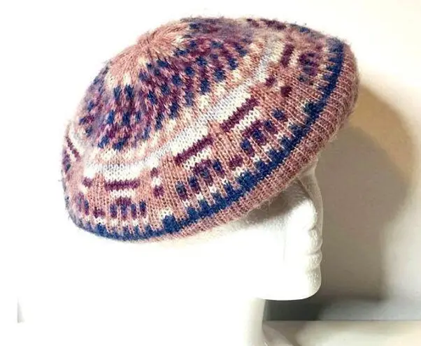 VTG Aris Purple Pink Multicolor Knit Pastel Cozy Soft Girl Aesthetic Beret Hat