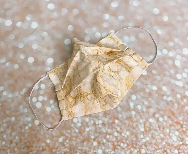 Cream Gold Glitter Marble Premium Cotton Face Mask Multiple