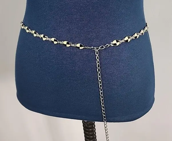 Boutique Silver with Ivory Black Enamel Chain Adjustable Fashion Belt New