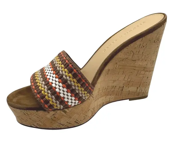 Veronica Beard Shoes Women 8 Brown Dali Cork Wedge Sandals Woven Platform Slide
