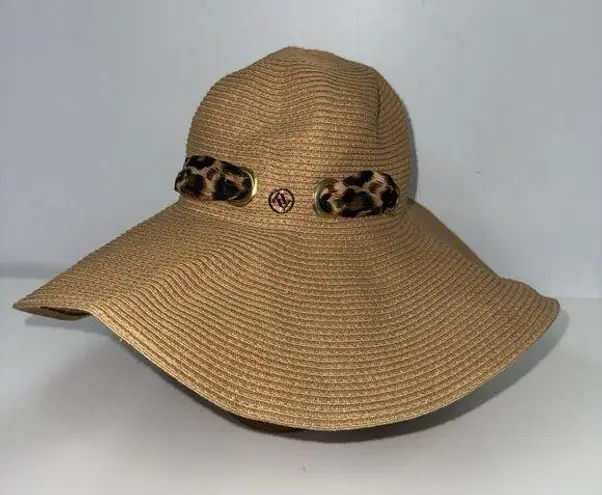 Adrienne Vitadinni Floppy Hat Womens O/S Wide Brim Sun Tan Leopard Print Summer