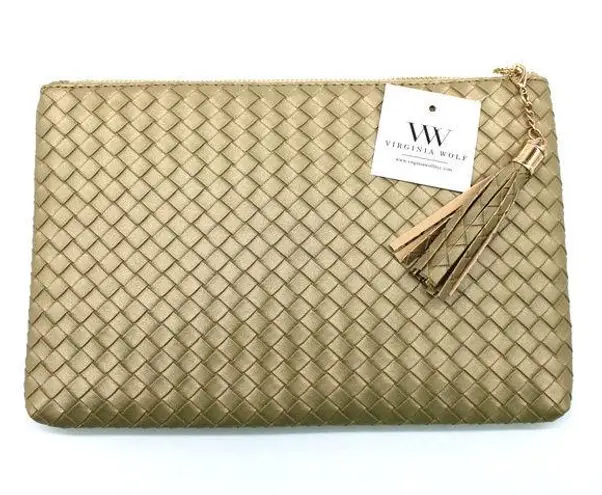 NEW Virginia Wolf Mimi Curateur Golden Woven Clutch Bag Tassel Faux Leather