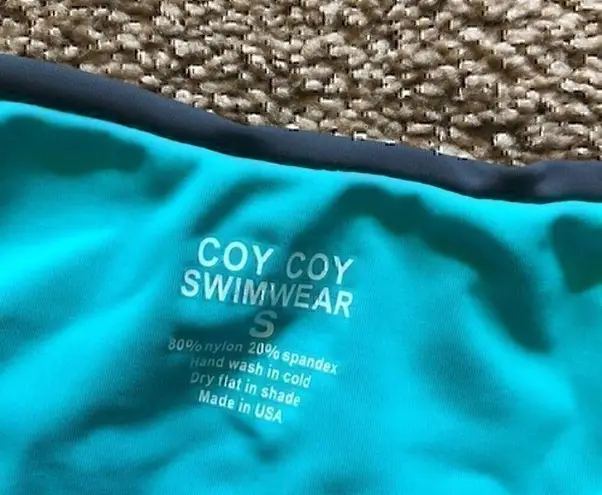 NEW NWT COY COY SWIMWEAR Chelsea Gray Turquoise Blue Low Rise Swim BOTTOM Small