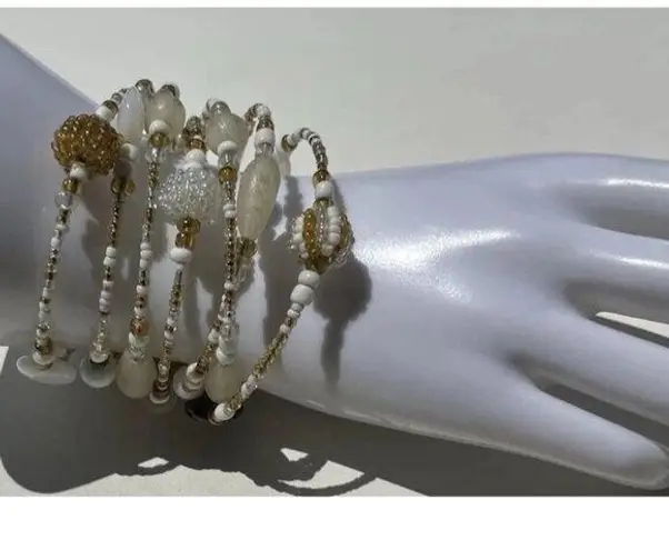 Vintage Silver And White Beaded Layered Bracelet Womens Multi Bracelet Sz 8