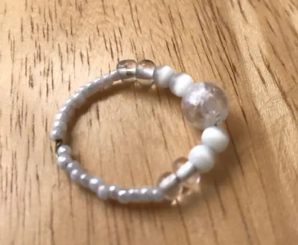 Beaded Thumb Ring White Clear Handmade Vintage