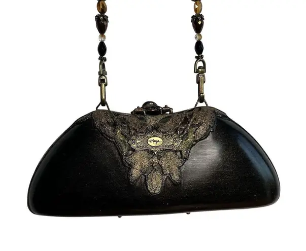 Maya Evangelista Resin Vintage Rhinestone Bead Clutch Handbag purse crossbody Black