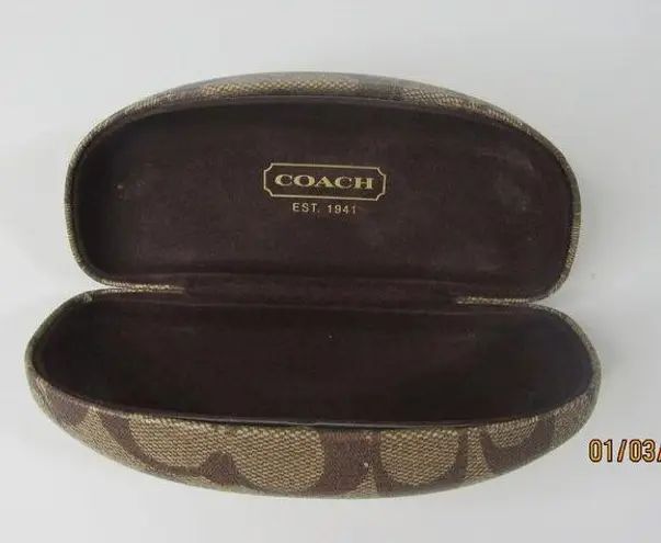 Coach  Signature Logo Tan/Brown Hard Clamshell Sun Glasses Case