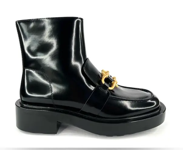 Bottega Veneta Monsieur Horsebit Glossy Black Leather Zip Ankle Boots Size EU 38