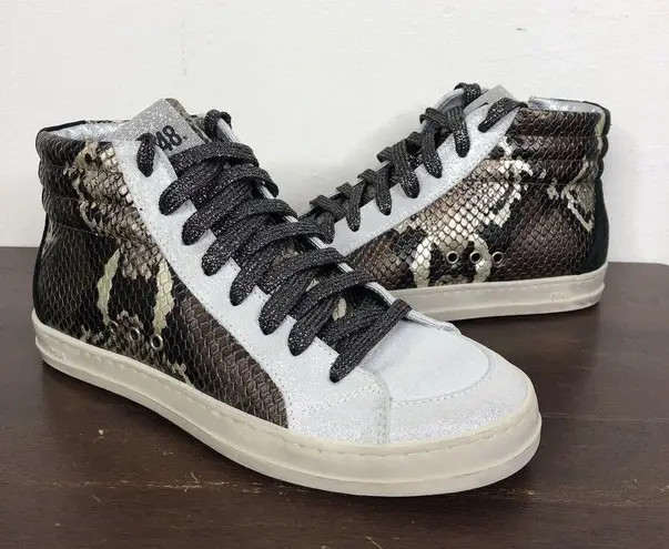 P448 New Skate Snakeskin Print Leather High Top Sneaker Glitter Laces Sz 35/US 5