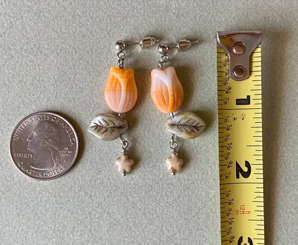 Handmade quality flower/leaf/star Czech glass beads unique fairy simple elegant chic dangle earrings💐💚