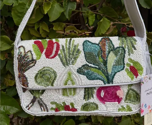 NWT Viral Vegetable Veggie Tropical Beaded Shoulder Bag Made in India White