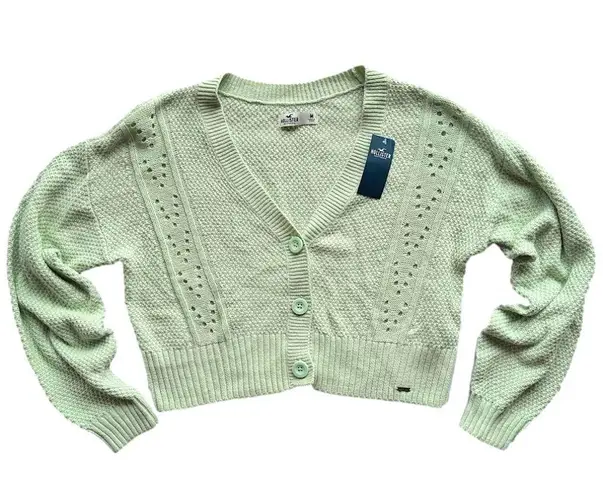 Hollister  NEW Light Green Cropped Button Front Mixed Knit Cardigan Size Medium