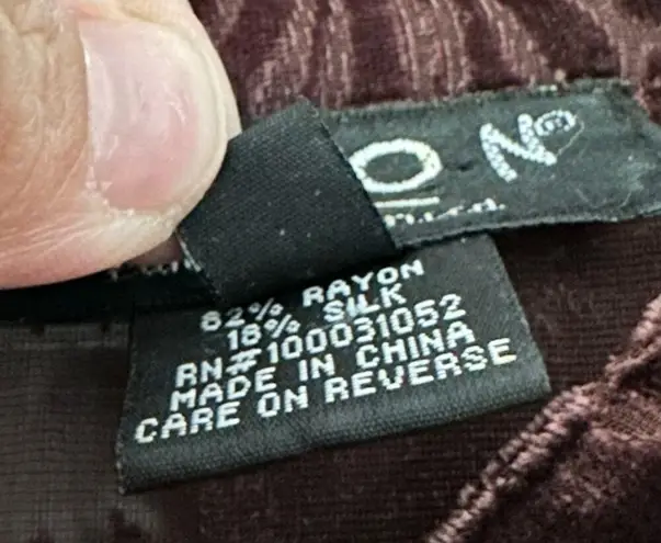 Citron Brown Velvet Butterfly Mandarin Collar Neck Button Up Blouse Small Asian