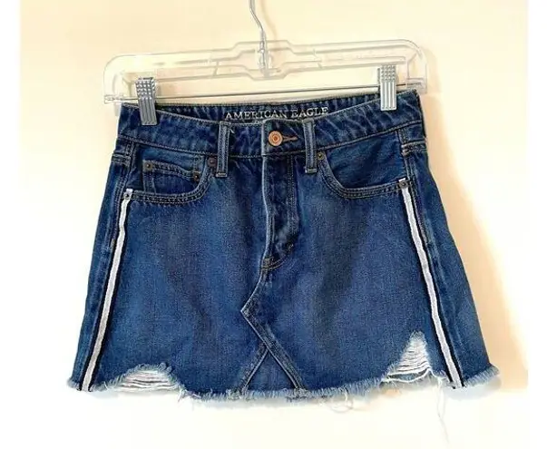 American Eagle High Rise Festival Mini Stripe Denim Skirt Blue Size 0 Short