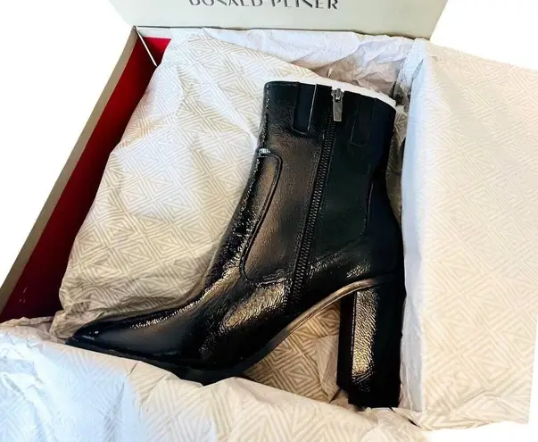 Donald Pliner NEW Leather BOOTIE ANKLE BOOT 9.5 Womens Black Crinkle Patent Shoe