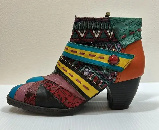 SOCOFY Women's Colorful Leather Woven Tapestry Boho Ankle Boots EU38/US7.5 Size undefined