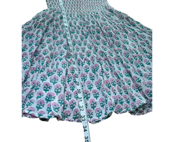 Oliphan Floral Smocked Ruffle Mini Dress Pink Green White Sleeveless Summer S