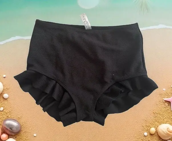 BLACK Ruffle Bikini Boyshorts Swim Bottom Size Medium NEW NWOT