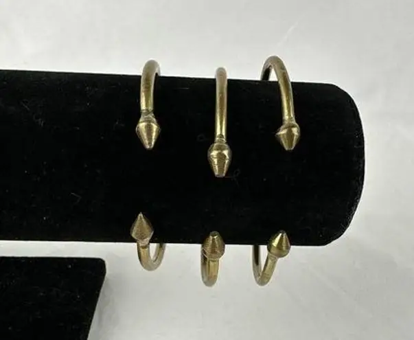 Vintage Brass Hand Forged Brutalist Spike Tip Cuff Bracelet Set of 3 Steampunk