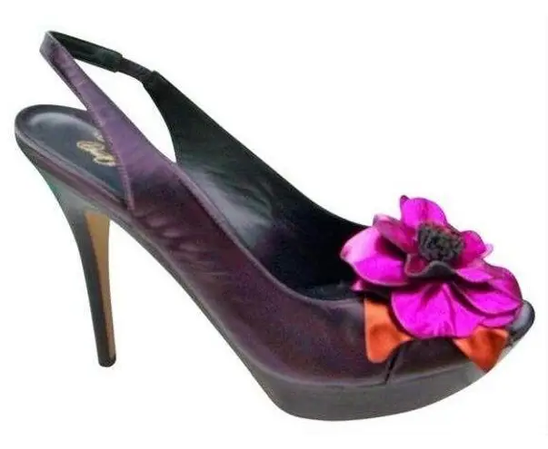 Donald Pliner Dark Purple Metallic Leather Shoe New Platform Peep Toe NIB $395 Size 8