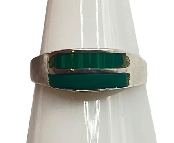 Silver Malachite Inlay Band Ring Size 6 Statement Jewelry Womens Jewelry Green