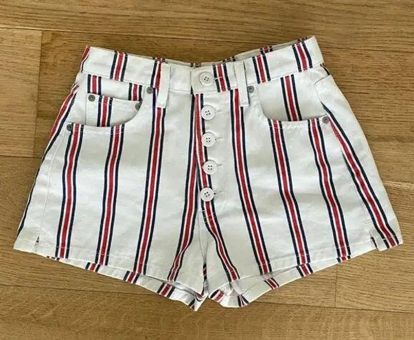 Reformation  - Charlie Button Front Stripe Shorts in Grenada White Red Blue