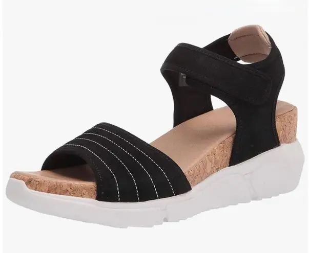 Women's Dr. Scholl's Hey Girl Faux Suede Wedge Sandals Shoes Sz 7 EU 37 Blk Black