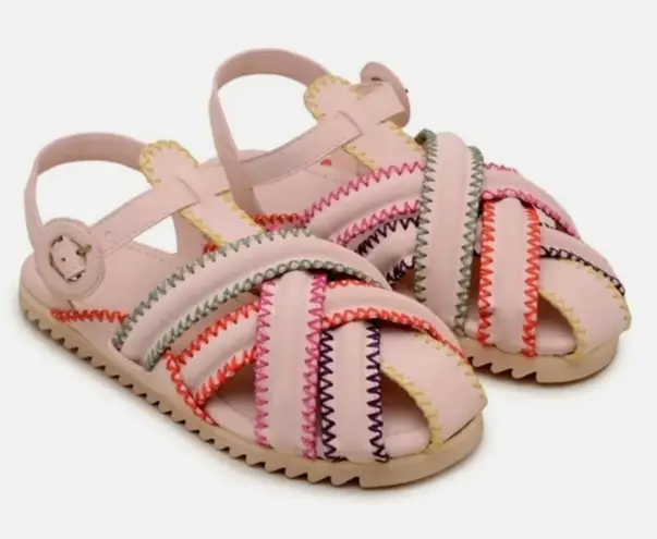 Farm Rio New! Zigzag Stitch Vegan Leather Cross Strappy Sandals