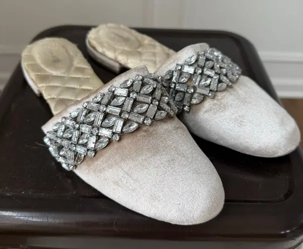 Birdies The Songbird Nude Blush Velvet Mules Crystal Embellishments 9