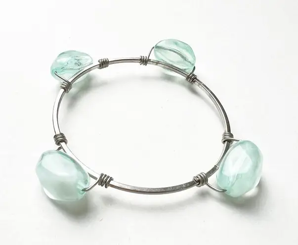 Bourbon and Bowties Agate Bangle Pale Green Blue & Silver Tone