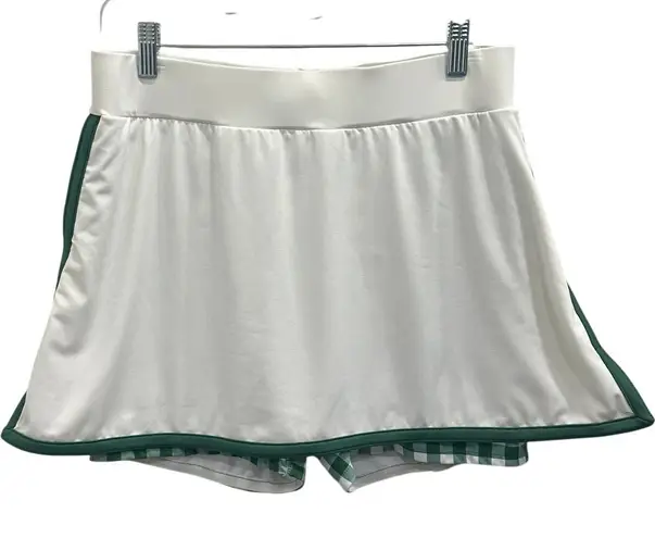 Tuckernuck White Tennis Golf Pickleball Skort Green Gingham Sporty Preppy Large
