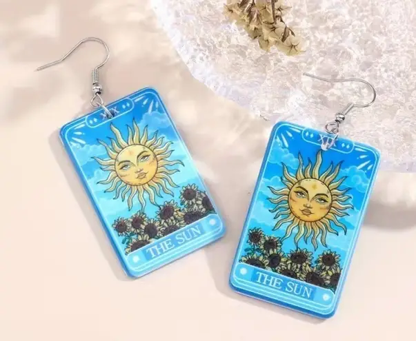 None The Sun Tarot Card Dangle Earrings NWT