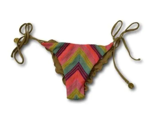 Luli Fama Muliticolo Knit Wavey Ruched Back Tie Side Bikini Bottom Size: XS