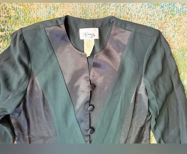 Vintage 90s DJ Summers teal satin ptwo piece skirt suit set, size 14P Green