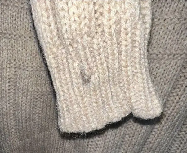 Vintage 70s PQS Womens Wool Full Zip Up Cable Knit Sweater Size L Beige Flaws Size L