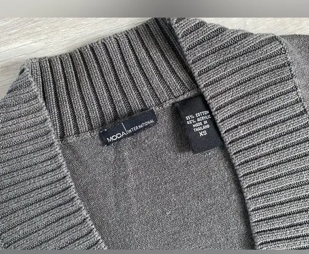 Moda International Gray Plunge V-Neck Sweater