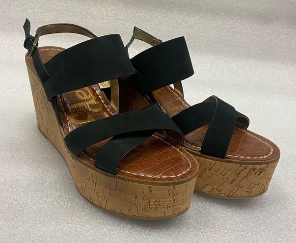 Sam Edelman  Destiny Black Platform Cork Wedge Sandals size 8.5