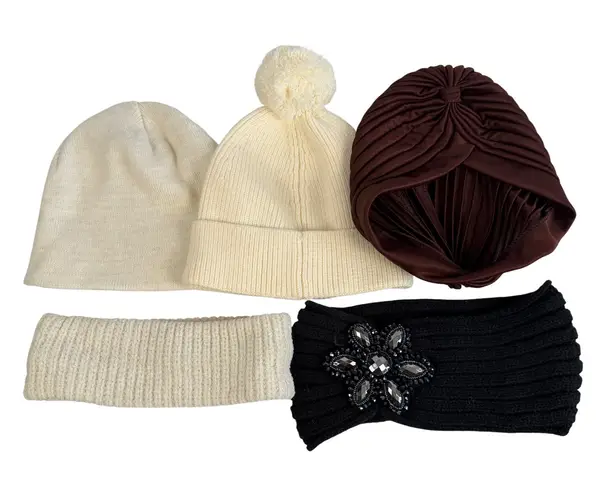Bundle Winter Hats Womens Cream Pom Pom Beanie Brown Turban Lot of 5
