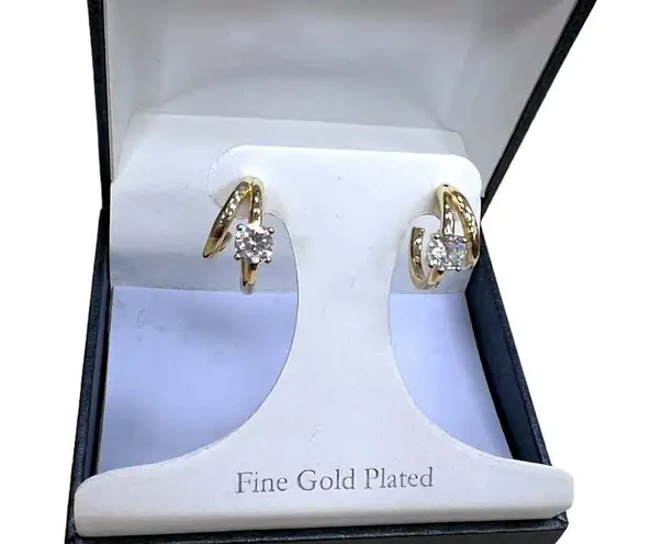 Exquisite Diamond Zircon 1β Gold Plated Hoops, 1.5