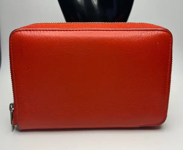 CELINE Leather Zip Around Compact Bifold Wallet in Orange - Preowned