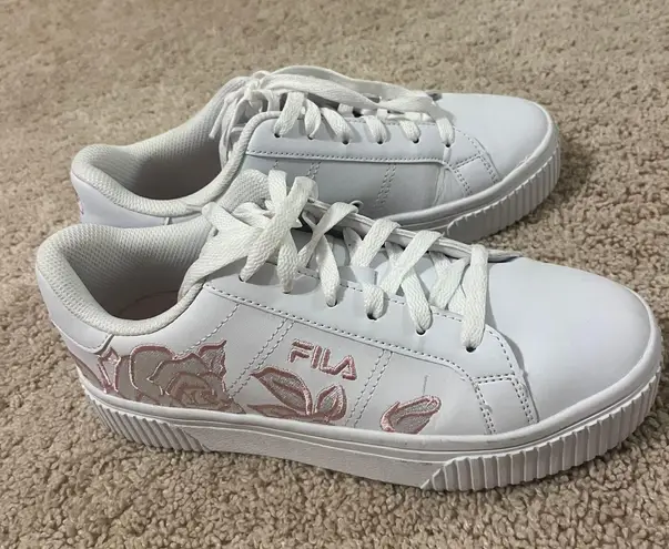 FILA White Platform Embroidered Sneakers