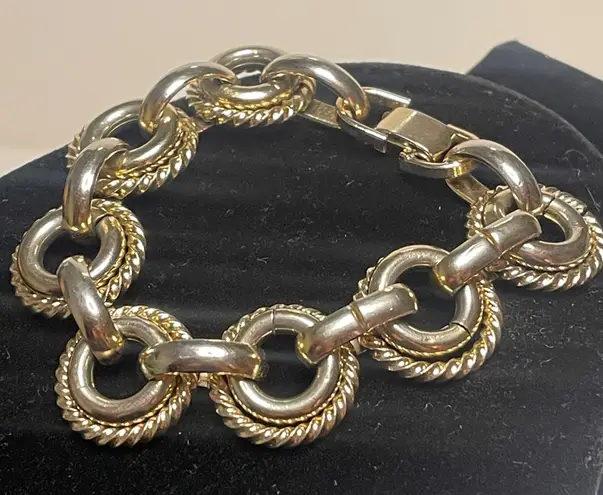 Signed Vintage BERGERE chain Bracelet Gold silver Tone circle link chain