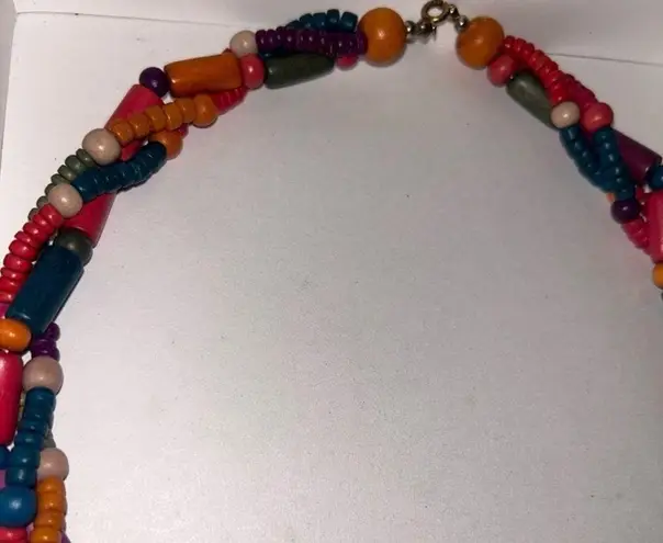 Vintage Colorful Wooden Beaded Twist
Statement Necklace Rainbow Y2K Handmade