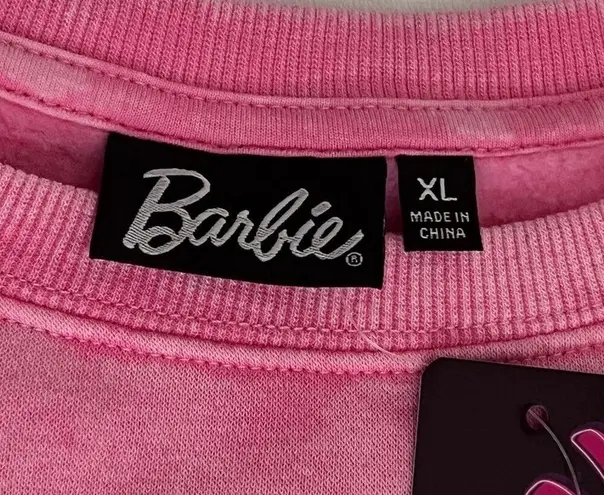 Barbie Women’s Pink &White Crew Neck Long Sleeve Heart Print Sweatshirt Sz XL