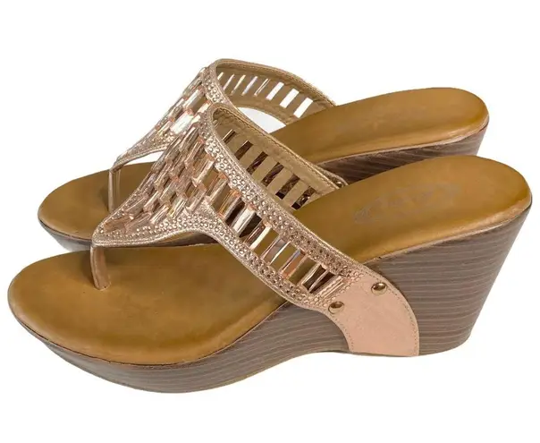 Italina ☻︎ Sparkly Baguette Crystal Wedge Heel Sandals Shoes ☻︎ Rose Gold ☻ 7.5M