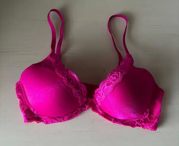 Natori hot pink fuschia padded bra with lace trim 34C