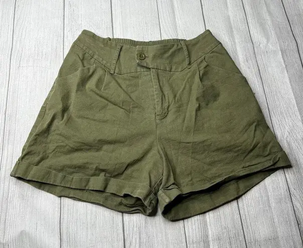 Belle Poque Green Eastic Waist Olive Green Shorts Super High Rise Size Medium